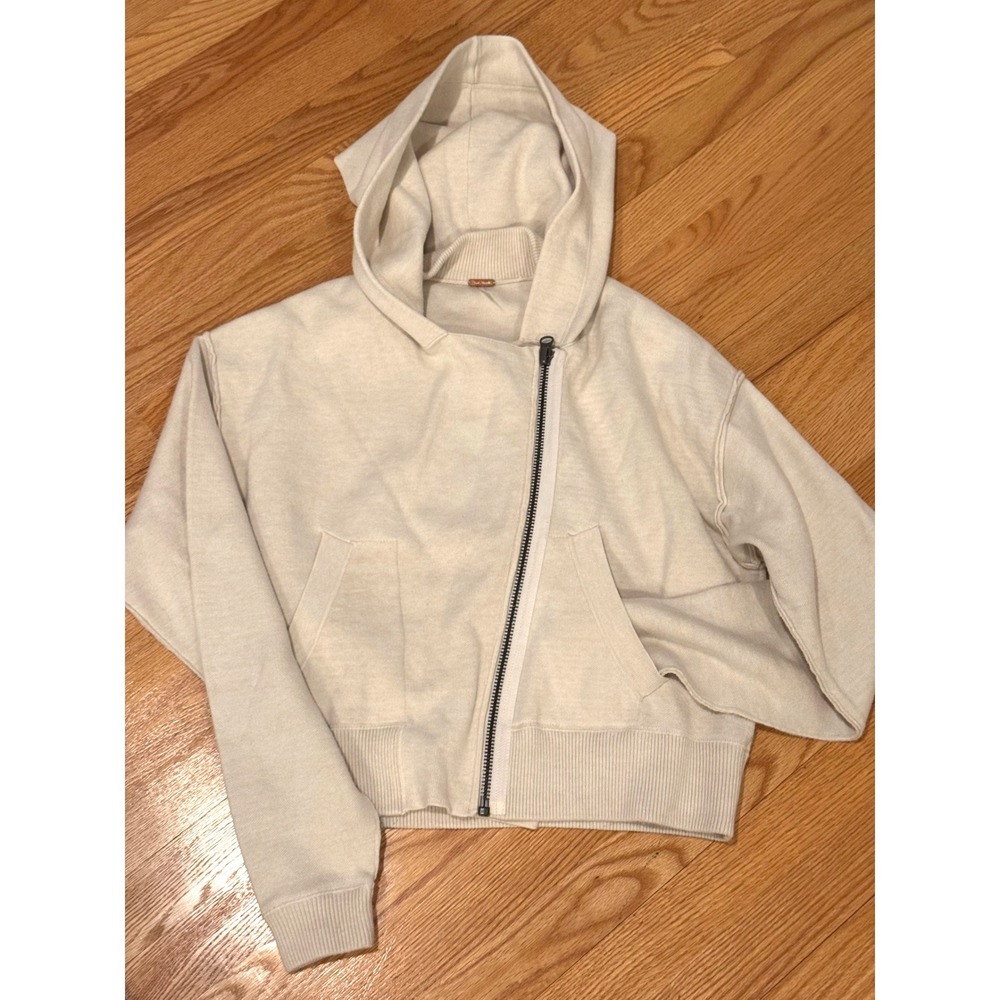 Free People Cropped Asymmetrical‎ Zip Hoodie Oatmeal XS Athleisure Boho